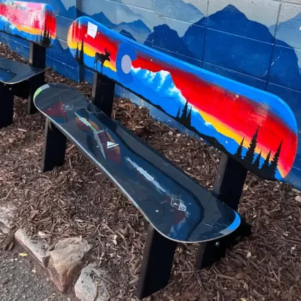 Double Snowboard Colorado Moose Sunset Mural Bench
