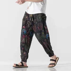 Unisex Harem Pants Spring Thailand Elephant Loose Trousers Fashionable Design Crotchless Pants Large Printed Pachyderm Slim Pants Lantern Casual Pants Spring Summer Long Pants