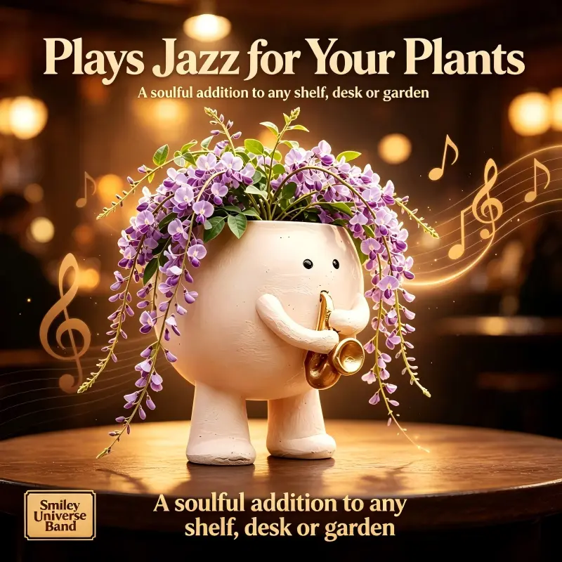 Pricetail Smiley Face Saxophone Garden Planter Pot - Drainage-Ready, Gift-Ready for Musicians, Boosts Jazz Club Vibe to Desks & Gardens plants decor unique homedecor