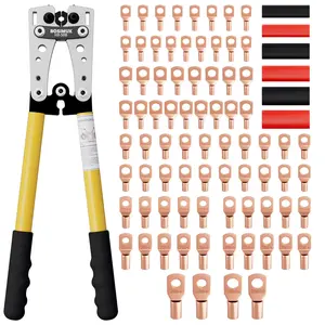 BOSIMAX Battery Cable Lug Crimping Tool for AWG 10-1/0 with 78pcs Copper Wire Lugs & 110pcs 3:1 Adhesive Heat Shrink Tubing Wire Crimping Kit