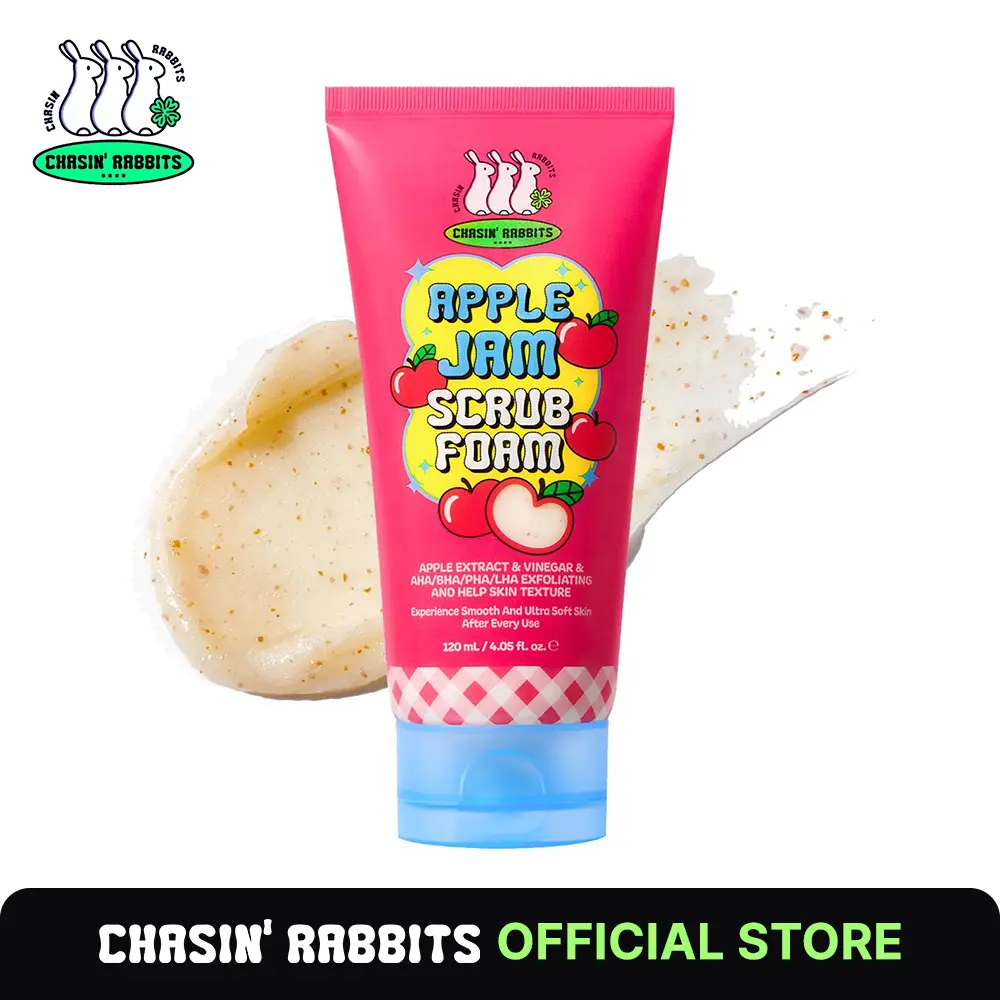 CHASIN' RABBITS Apple Jam Scrub Foam 4.05 Fl Oz, Exfoliating & Hydrating Cleanser with Triple Scrub Particles, pH-Balanced, Apple-Infused Face Wash for Smooth & Radiant Skin, Korean Skincare