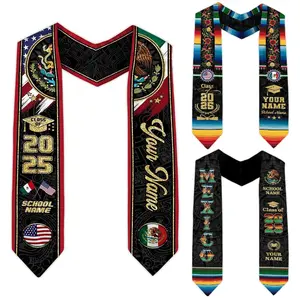 Customize Mexico Graduation Sash Class of 2025, Personalized Mexican American Flag Graduation Stole, Mexican Graduation Scarf 2025