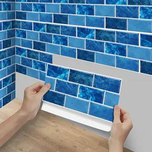 Quick Home Upgrade Brick Pattern Sticker 15x30cm, Waterproof, Oil-Resistant, Easy Clean Blue Wall Decal, Universal Flat Surface Wallpaper