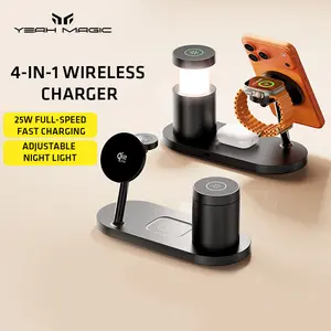 4-in-1 QI2 25W Wireless Charging Station,with LED Night Lights,Fast Charger Stand for iPhone,Apple Watch,AirPods,with Bedside lamp
