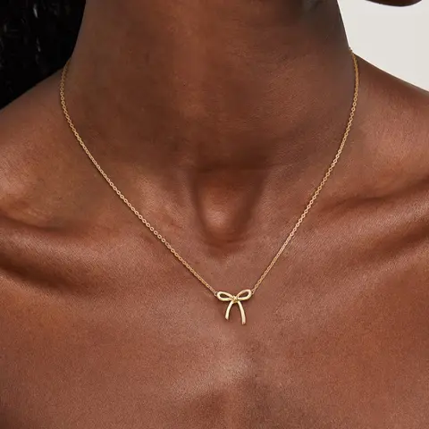 Tewiky Women's Gold Metal Coating Chain & Link Choker Necklace - Dainty Bow Pendant, Adjustable Length, Casual Style Jewelry for Anniversary Gift