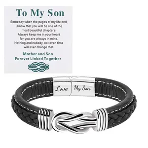 Bracelet To My Son – Braided Leather Bracelet From Father & Mother Leather Bracelet Gifts for Men Love You Forever – Infinity Knot Adjustable Bracelets Gift for Son Husband Always By Your Side, Gift Son For Graduation, Birthday, Father's Day