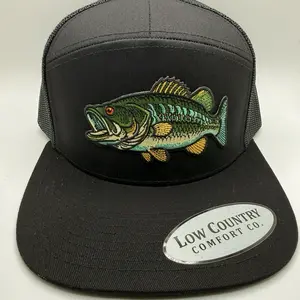Low Country Comfort Co. Bass Stitched Patch 7-Panel Hat with Mesh Back and Adjustable Strap