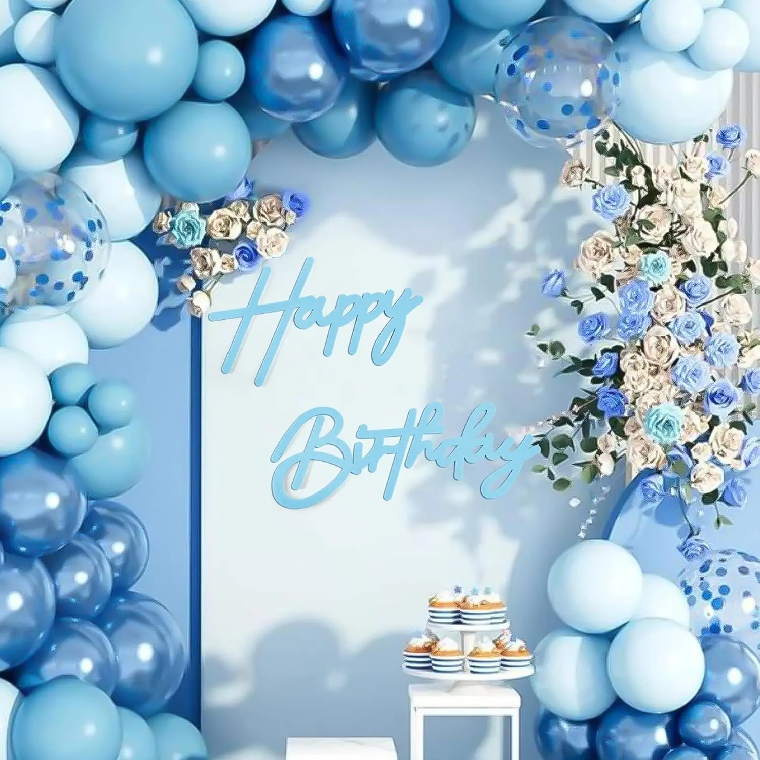 ZHOUYIN Felt Happy Birthday Sign, 13.6″w x 7.9″h Macaron Baby Blue Banner, Wrinkle-Resistant Tear-Resistant Balloon Arch Festive Backdrops & Banners, Wall Decor Photo Prop for Kids