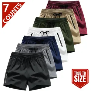 7-piece set, men's zipper pocket shorts, summer ice silk beach shorts, ice-sense quick-dry sports casual pants, basketba