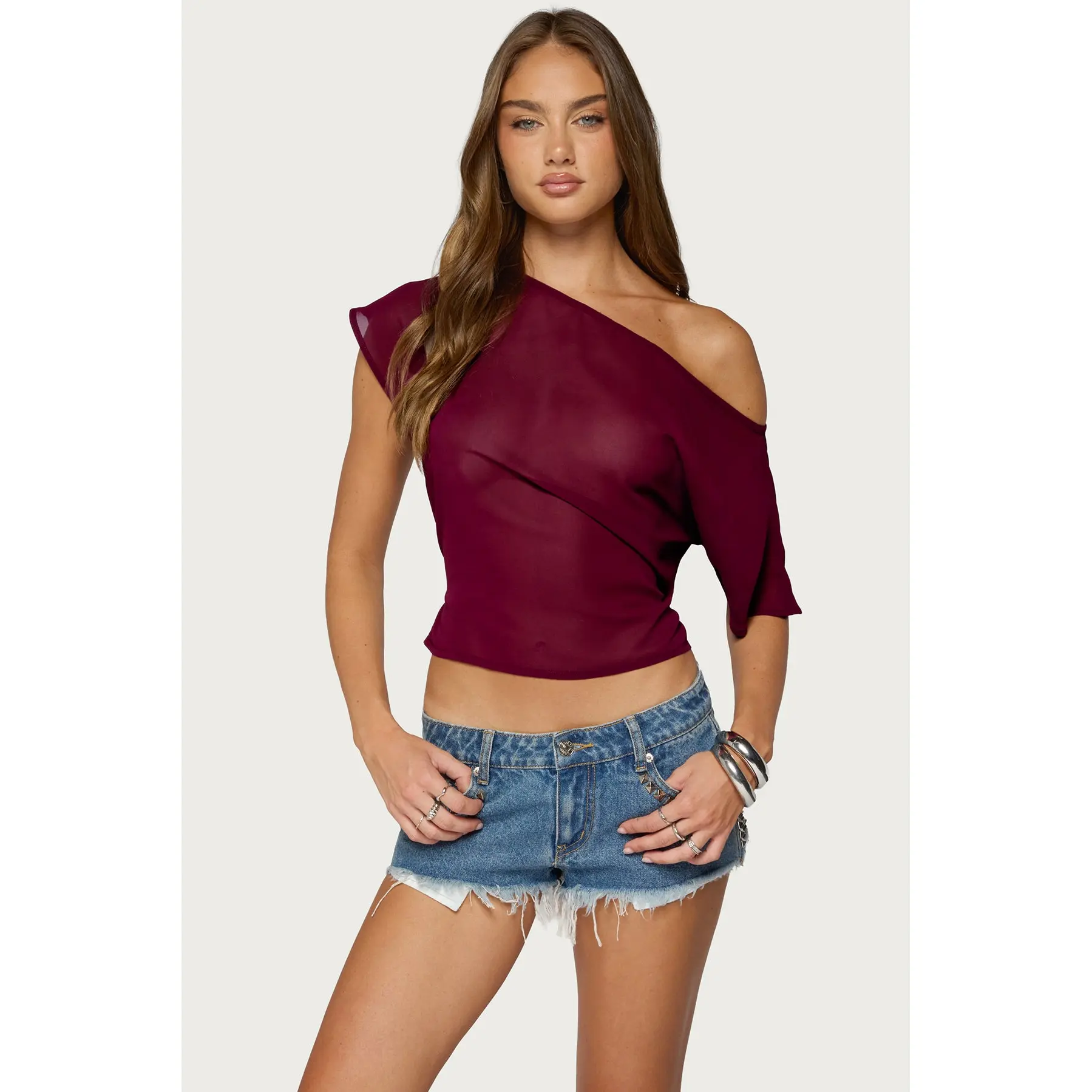 Noria Sheer Chiffon Off Shoulder Top