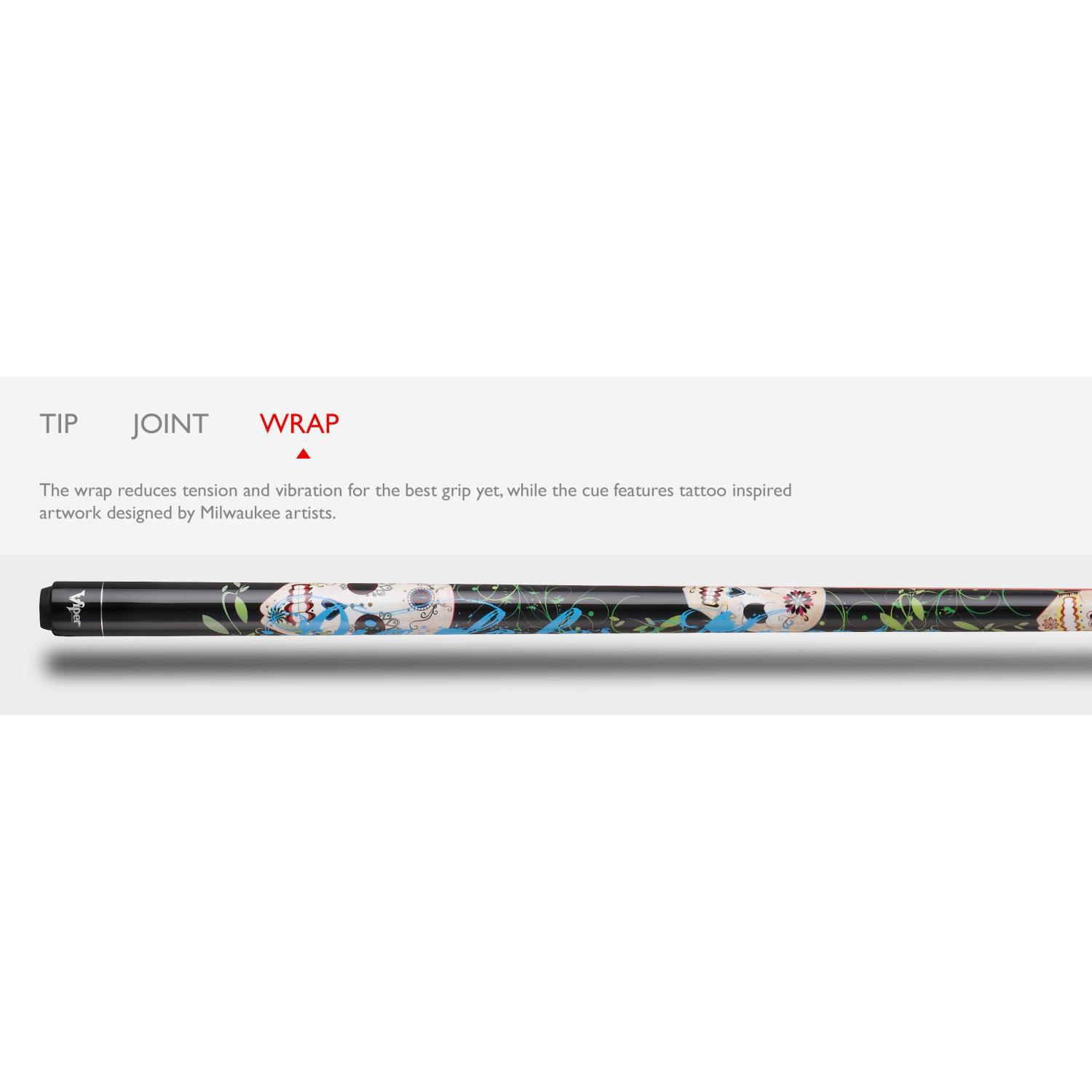 Viper Underground Dia de los Muertos Professional Pool Cue Stick - Billiards Cue with Pro Taper Grips, Maple Wood, Adjustable Weight System, Lightweight Steel Construction & Joints