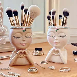 1pc/Luxury Modern Creative Half-Body Storage Brush Holder Organizer for Girls, Desktop Storage Tool for Cosmetics and Bathroom Accessories, Beauty Supplies Organizer, Cosmetic Storage Box