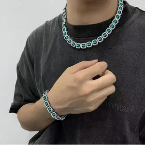 Elegant Punk Green Crystal Choker - Bold, Crafted Fashion Statement for Stylish Men, Non-Magnetic
