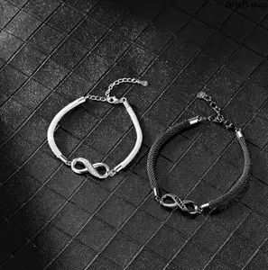 Couple Infinity Symbol Rope Bracelet, Made Of Premium Copper Material Inlaid With Shiny Zirconia, Equipped With Adjustable S925 Extension Chain; Minimalist Permanent Hand Jewelry, Ideal Gift Choice For Lovers And Close Friends On Holiday Occasions