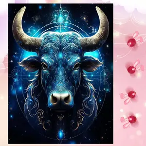 5D DIY Full Drill Round Diamond Painting - Diamond Art Kit Blue Bull Mosaic, Canvas - DIY Wall Decoration, Home Wall Decor, Suitable for Halloween and Christmas, Birthday and Anniversary Gifts