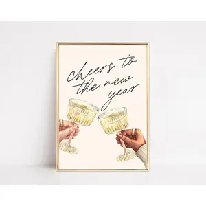 MIRRO Cheers To The New Year | New Year 2024 Poster | Bar Cart Print | Nye Decor | New Years Eve Decorations