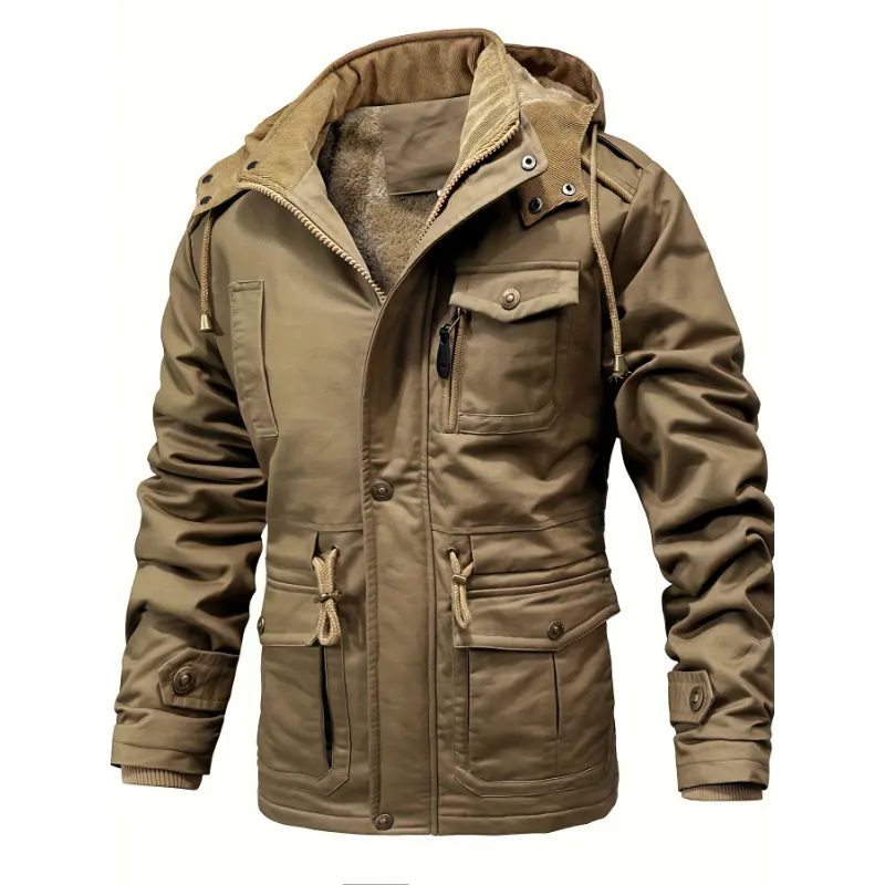 Men's Ultimate Outdoor Explorer Jacket - Windproof, Water-Resistant, Fleece-Lined, Multi-Pocket, Detachable Hood, Breathable, Durable Outdoor Apparel - Ideal for Hiking, Camping