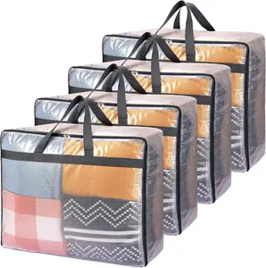 Fixwal 4 Pack 75L Clear Storage Bags – Extra Large Zipper Organizer Bags for Bedding & Clothes