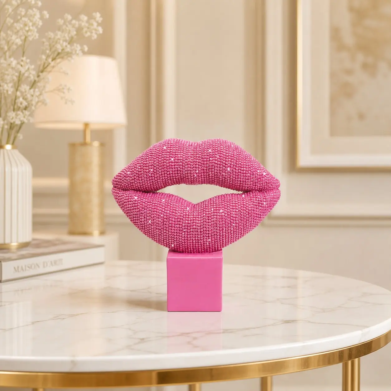 Shiny Lip Sculpture Ornament, Beaded Resin Kiss Decor, Sparkling Vanity Decoration, Perfect for Bedroom, Study Room, Makeup Room, Statues, Figurine, Resin Sculptures