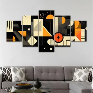 5 Counts Unframed Canvas Poster, Abstract Geometric Shapes Orange And Black, Exquisite Poster, Perfect Living Room Decoration, Modern Art, Fashion Family Poster, Wall Art Decoration, Odorless, Waterproof, Artwork