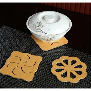 4-piece Set of Bamboo Coasters - Handcrafted Thick Heat-Resistant Drink Coasters for Office, Bar, Farmhouse - Natural Bamboo Drink Cup Coasters for Table Protection, Wooden