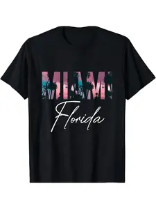 Latest Design Miami Palm Trees Florida Sunset Miami Beach T-Shirt for Men, Casual Round Neck Tee Perfect for Family And Friends.Happy Mother'S Day Shirt for Mom, Best Mom Ever Graphic Tee Gift