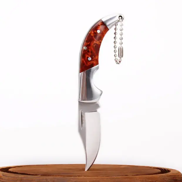 Samior AC513 Mini Bowie Slipjoint Keychain Knife, 2" Clip Blade, Acrylic Handle
