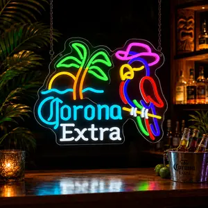 Tropical Parrot Palm Tree Neon Sign Beach Sunset LED Light Bar Wall Decor Island Party Room Decor