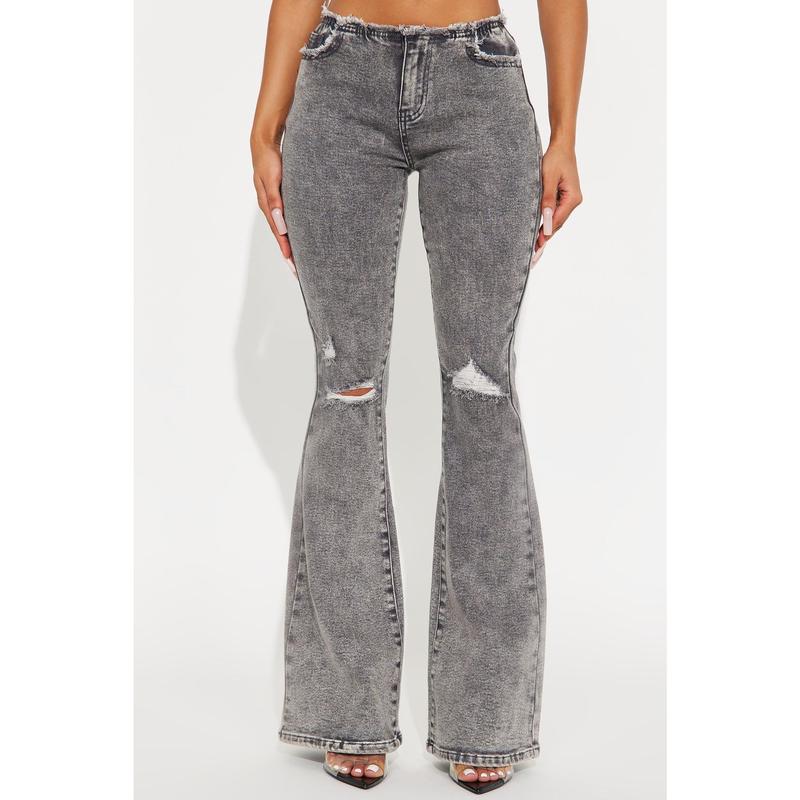 Highly Motivated Low Rise Flare Jeans - Dark Grey