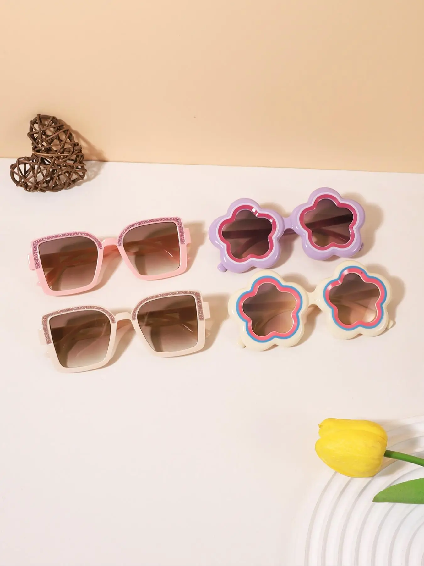 Kids' Cute Flower & Square Design Sunglasses, Trendy Casual Full Rim Sunglasses for Boys & Girls for Outdoor Activities and Holidays
