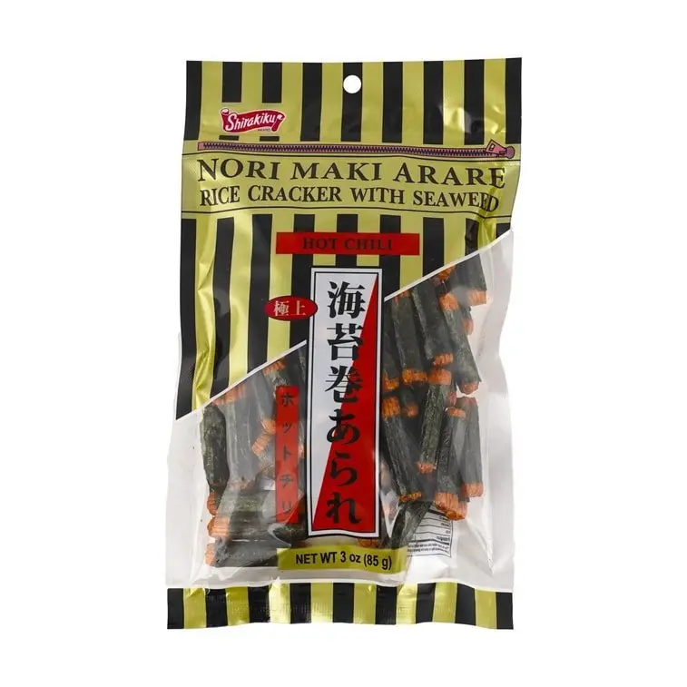SK Norimaki Arare Seaweed Wrap Rice Crisps & Puffed Snacks - Hot Chili Flavor, Crunchy, Wheat-Based, Ambient, 85g, Party Snacks, All Ages