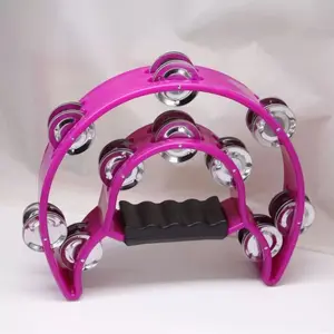 Pink Half-Moon Tambourine — Double-Row Metal-Jingle Hand Drum with Ergonomic Grip; Ideal for KTV and Party Performances; A Pink Gift for Women