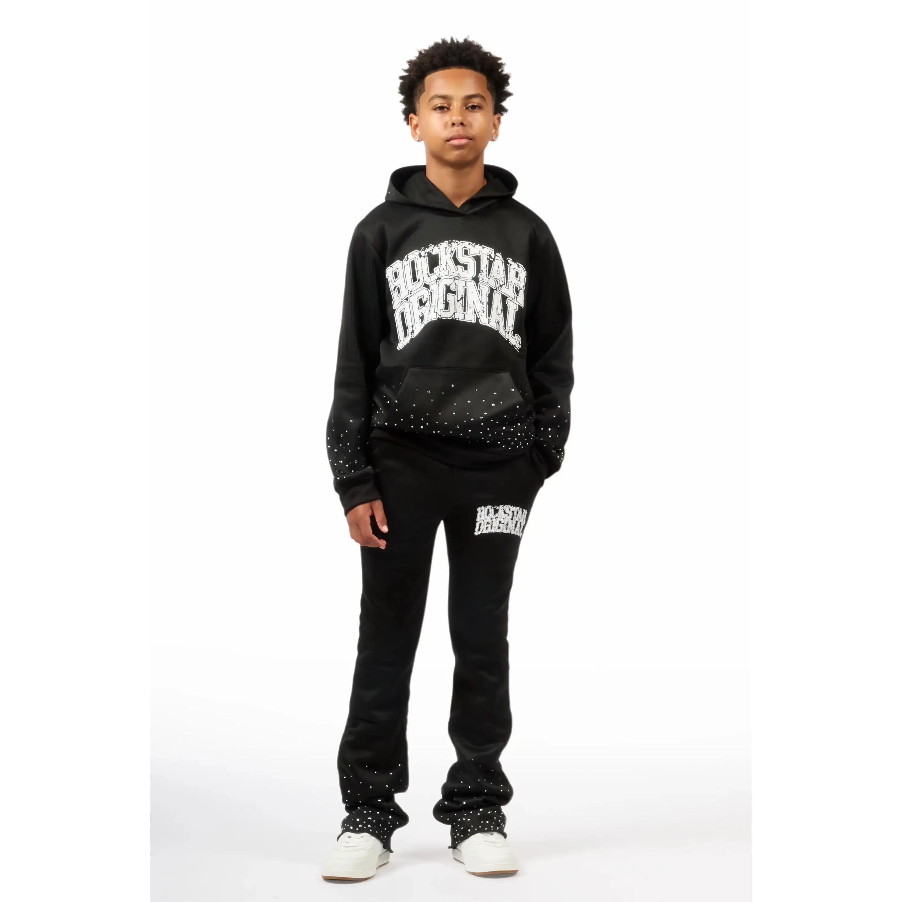Boys Dontrello 2.0 Black Rhinestone Stacked Track Set