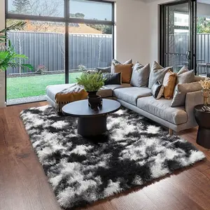 Black White 6x4 Area Rug - Fluffy Modern Rug for Kids Room, Shaggy Throw Rug for Teen Boy Men, Aesthetic Cool Rugs for Dorm