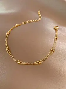 Minimalist Double Layer Ball Decor Link Bracelet, Pure Copper Bracelet, Summer Outfits 2024 Simple Trendy Wristband Jewelry for Women for Gift, Classic Fashion Accessories for Daily Wear, Exquisite Trendy Bracelet, Double Layered Bracelets