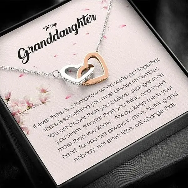 To My Granddaughter, Interlocking Heart Necklace, Unique Birthday Graduation Christmas Gift Idea for Granddaughter, Necklace Gift for Granddaughter from Grandpa, Jewelry from Grandma