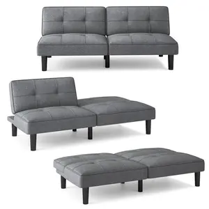 COSTWAY - 3-Piece Bedroom Bundle: Bedside Table with 3 Drawers+Modern Accent Chair+Convertible Folding Futon Sofa Bed