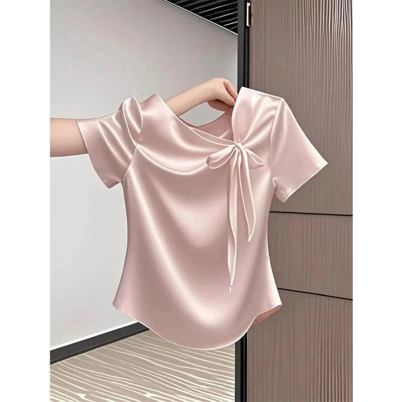 Fashionable And Versatile French Bow Short-sleeve T-shirt