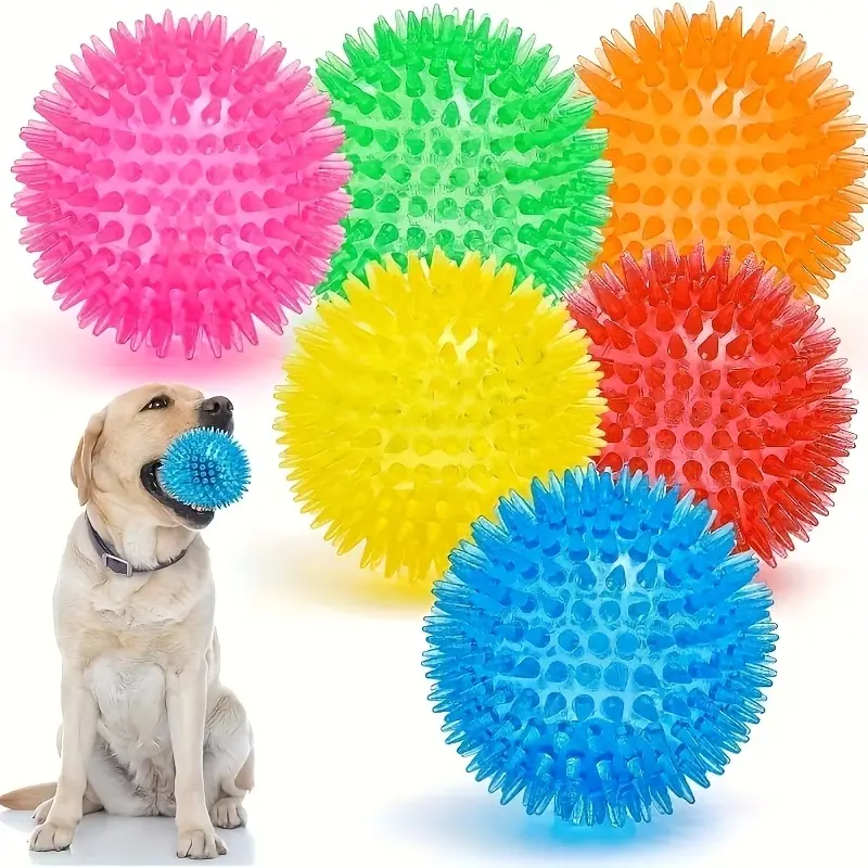 6 Pack Mix Color 2.5in Spiky BPA-Free Dog Balls with Built-In Squeaker, Floating Pool Fetch Toys, Durable Teething Chew Toys for Aggressive Chewers, Textured Design for Dental Health Benefits, Fit Puppies & Dogs for Training
