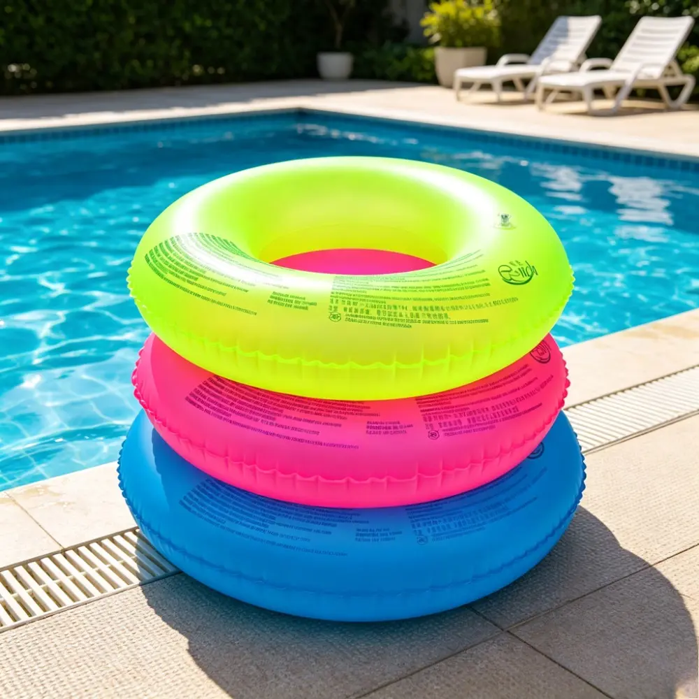 1pc Neon Fluorescent Inflatable Swim Ring - Round Pool Float Tube for Kids, Adult Swimming Training Equipment, Summer Beach Water Party Gear