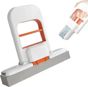 Self Squeezing Mini Mop, Mini Foldable Desktop Mop, Orange Small Sponge Mop, Wet and Dry Use Cleaning System, Replaceable Head, for Desktop, Kitchen, Counter, Glass, Tile