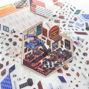 Cute DIY 3D House Sticker, 2 Sets Fun Scene Make Sticker, Cartoon 3D Puppy Burger Shop Scene Sticker for Scrapbooking Crafts Party Decorations