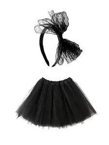 1980s Women's Costume Set, Classic Elastic Waist Three-Layer Tutu Skirt, 40cm Tutu and Bow Headband, Party Dress for All Seasons