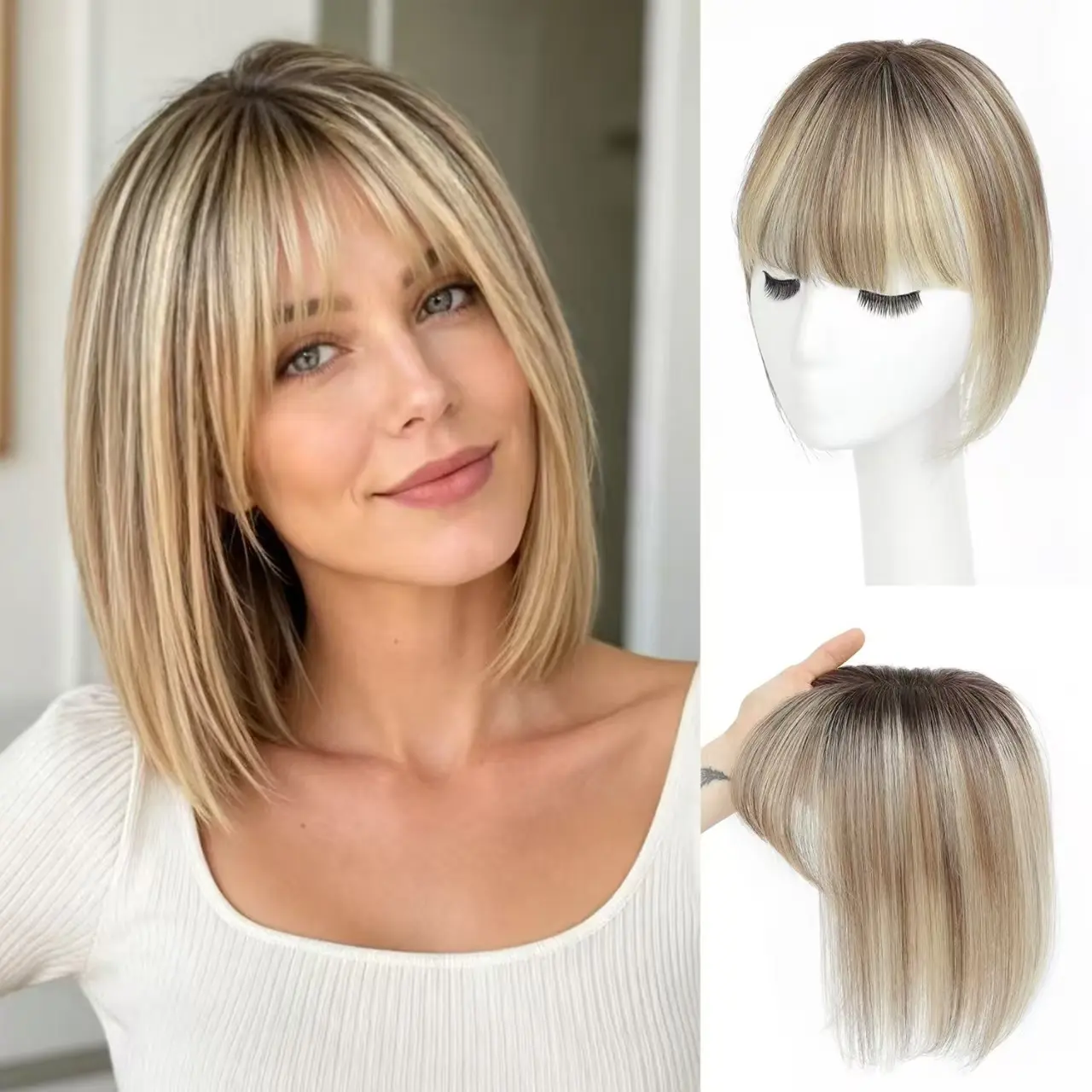 Hair Toppers for Women Real Human Hair Toppers for Women with Bangs,10 Inch Clip-In Topper, 3X4.5 Swiss Base Hairpiecesr