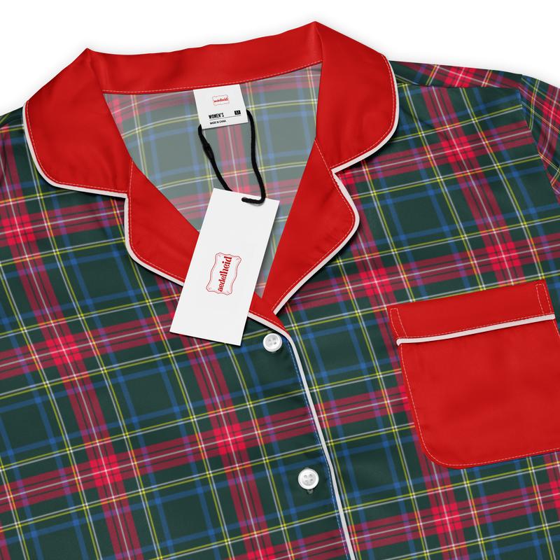 GREEN PLAID SILKY PAJAMA SET