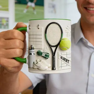 Match Day Tennis Coffee Mug, Personalized Tennis Player Name Mug, Tennis Lover Coffee Cup – Custom Name Accent Mug, Tennis Theme Ceramic Mug for Players & Fans, Game Day Gift, Tennis Court Aesthetic Coffee Mug
