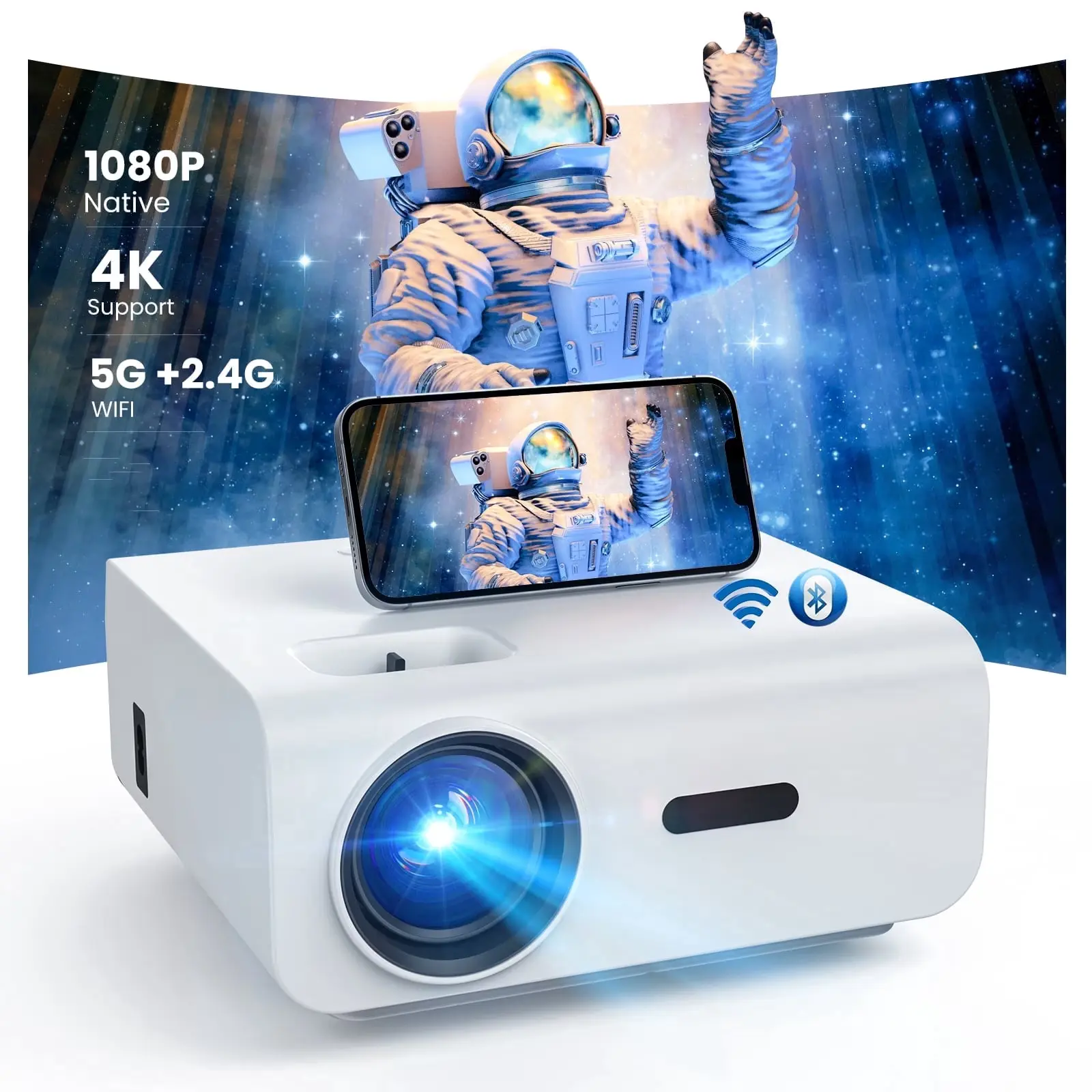Groview Native 1080P Mini Projector, Support 4K Projector with 5G Wifi and Bluetooth, 300 ANSI Movie Projector Compatible with HDMI/USB/PC/AV, 300" Display Full HD Home Theater, Outdoor & Indoor Use GROVIEW