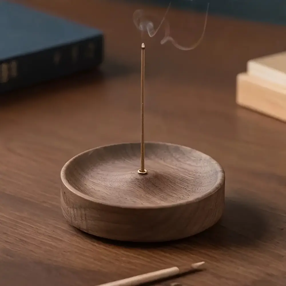 Wood Incense Burner with Rounded Base & Central Burner - Portable Zen Meditation Altar, Compatible with Sandalwood & Cedar, Elegant Minimalist Design for Home, Yoga Studio, Travel, Incense Holder, Incense Dish