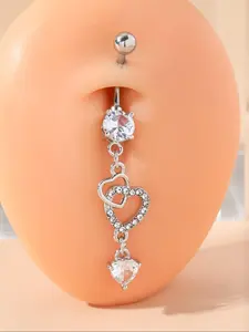 Heart Shaped Belly Button Ring, Stainless Steel Belly Ring, Dangling Belly Piercing Jewelry for Women, Fashion Accessories for Party, Daily Clothing Decor, Body Piercing Jewelry