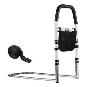 VEVOR Bed Rail for Elderly, Bedside Assist Rails with PU Handrail, Adjustable Height Pipe Bedside Cane, High-Strength Carbon Steel Bed Bars for Seniors Patients, Fits King, Queen, Full, Twin
